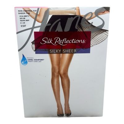 Hanes Silk Reflections Silky Sheer Non-Control Pantyhose Travel Buff #715 Sz AB